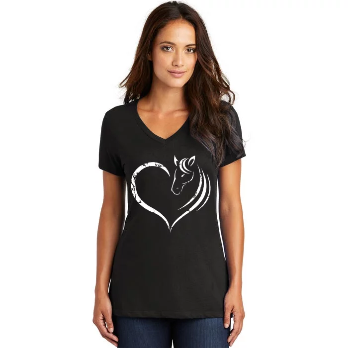 Horse Head Inside Heart Women Ladies Girls Teens Kids Gift Cool Gift Women's V-Neck T-Shirt