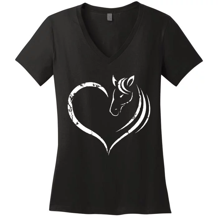 Horse Head Inside Heart Women Ladies Girls Teens Kids Gift Cool Gift Women's V-Neck T-Shirt