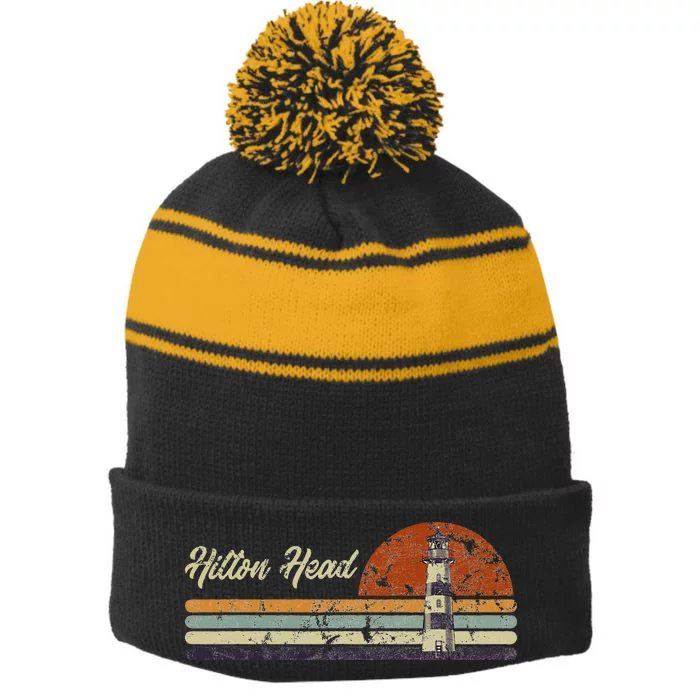 Hilton Head Island Lighthouse South Carolina Tourist Stripe Pom Pom Beanie