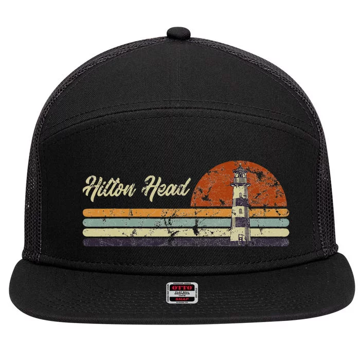 Hilton Head Island Lighthouse South Carolina Tourist 7 Panel Mesh Trucker Snapback Hat