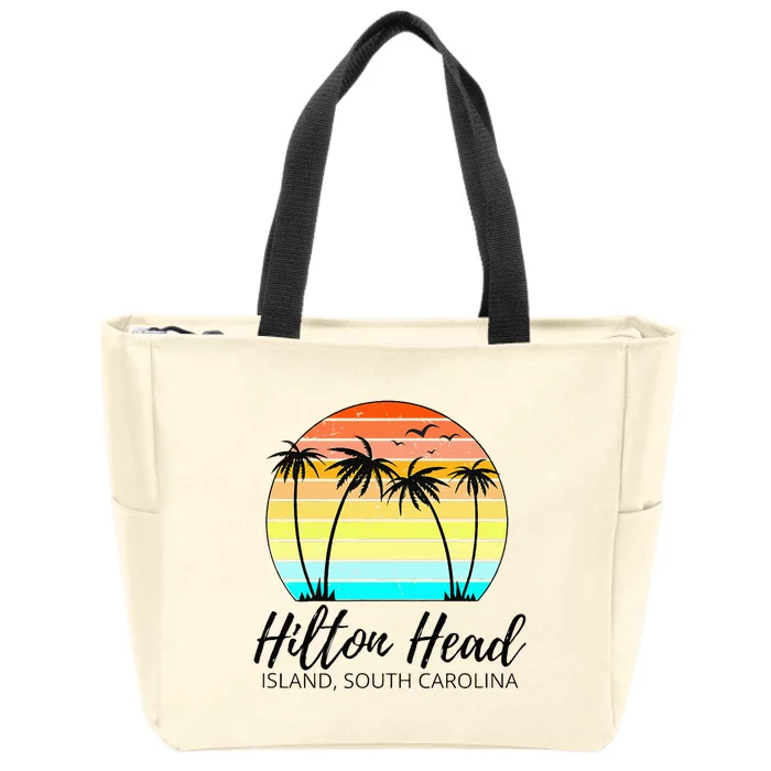 Hilton Head Island Retro Vintage Sunset South Carolina Zip Tote Bag