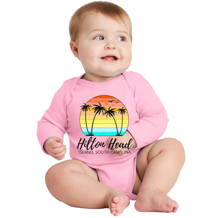 Hilton Head Island Retro Vintage Sunset South Carolina Baby Long Sleeve Bodysuit