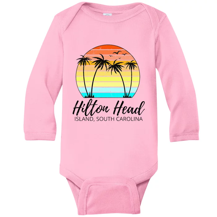 Hilton Head Island Retro Vintage Sunset South Carolina Baby Long Sleeve Bodysuit