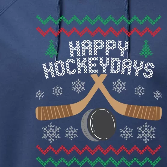 Happy Hockeydays Ice Hockey Player Ugly Christmas Sweater Gift Performance Fleece Hoodie