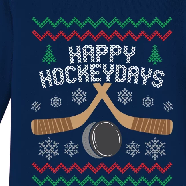 Happy Hockeydays Ice Hockey Player Ugly Christmas Sweater Gift Baby Long Sleeve Bodysuit