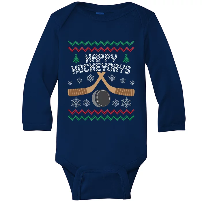 Happy Hockeydays Ice Hockey Player Ugly Christmas Sweater Gift Baby Long Sleeve Bodysuit