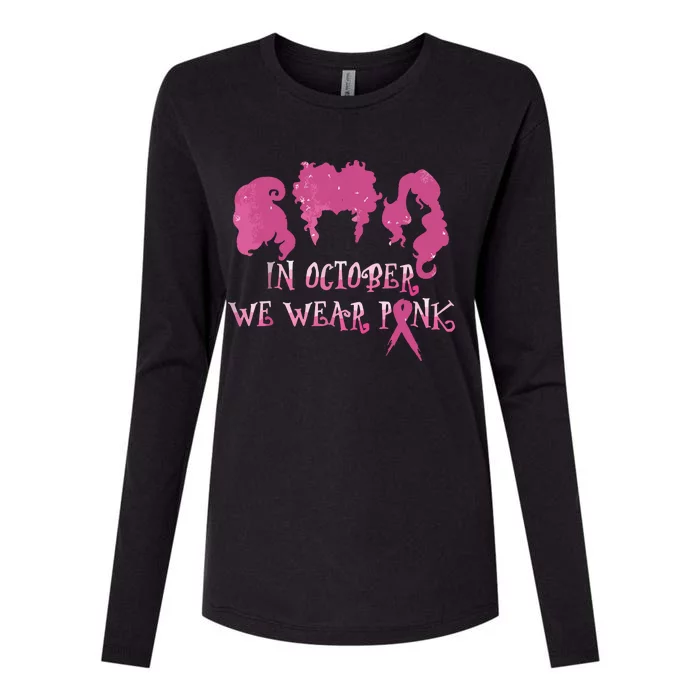 Halloween Hocus In October We Wear Pink Breast Cancer Pocus Womens Cotton Relaxed Long Sleeve T-Shirt