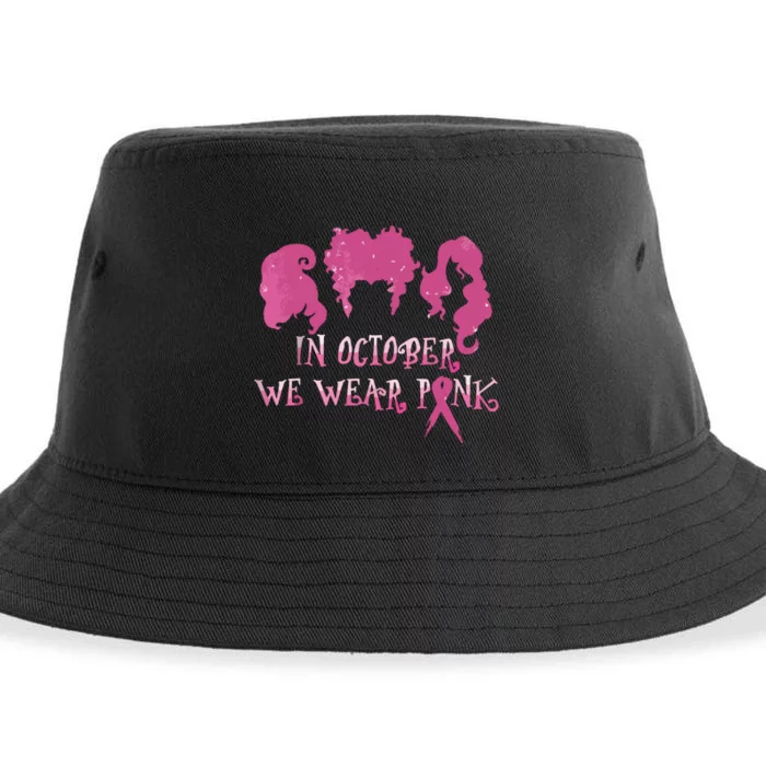 Halloween Hocus In October We Wear Pink Breast Cancer Pocus Sustainable Bucket Hat