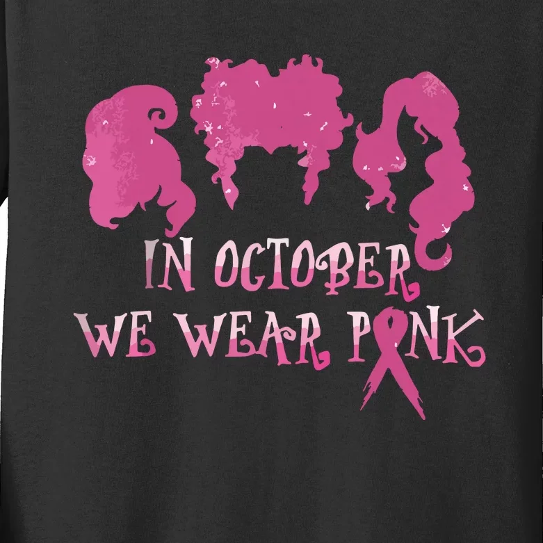 Halloween Hocus In October We Wear Pink Breast Cancer Pocus Kids Long Sleeve Shirt