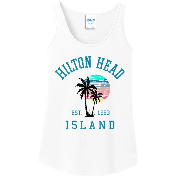 Hilton Head Island South Carolina Beach Palm Trees Summer Ladies Essential Tank