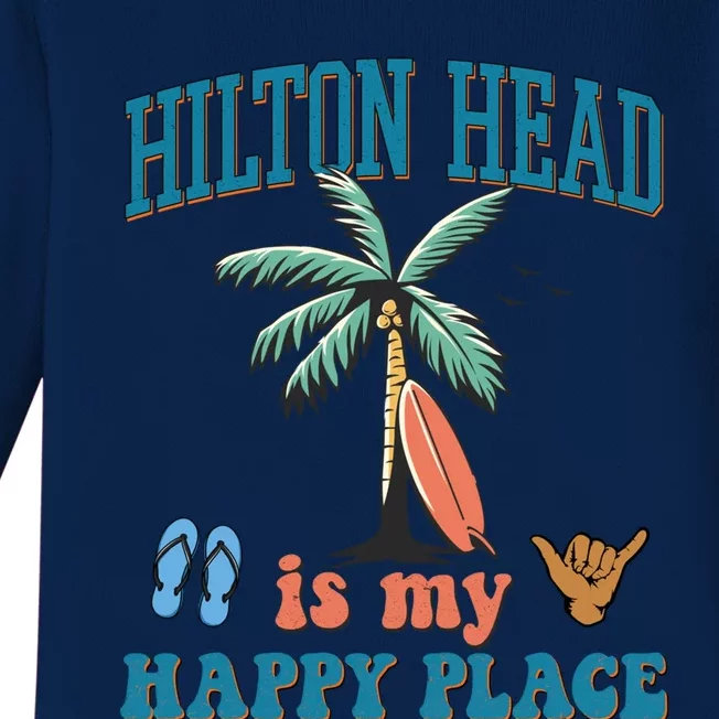 Hilton Head Island Is My Happy Place Beach Palm Trees Summer Gift Baby Long Sleeve Bodysuit