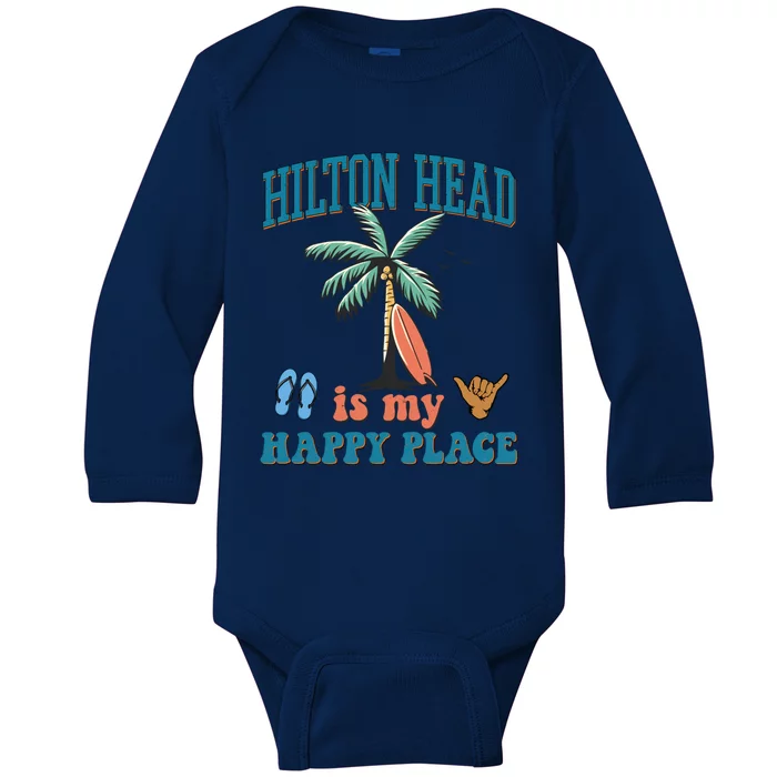 Hilton Head Island Is My Happy Place Beach Palm Trees Summer Gift Baby Long Sleeve Bodysuit