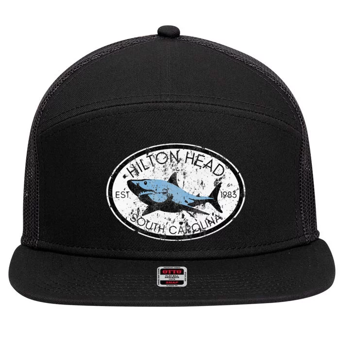 Hilton Head Island South Carolina Fishing Shark Fish Beach 7 Panel Mesh Trucker Snapback Hat