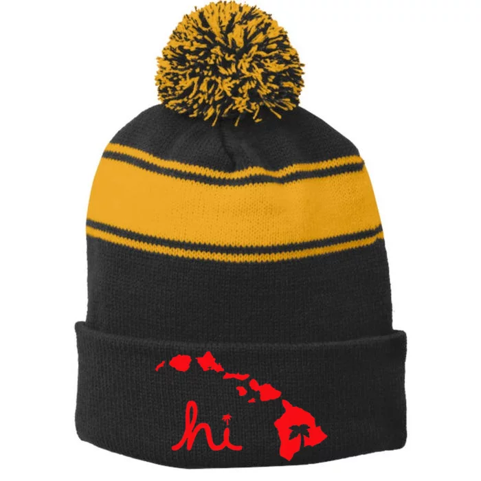 Hi Hawaiian Islands Stripe Pom Pom Beanie