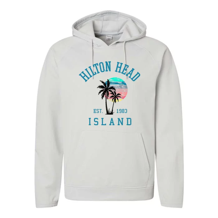 Hilton Head Island South Carolina Beach Palm Trees Summer Performance Fleece Hoodie