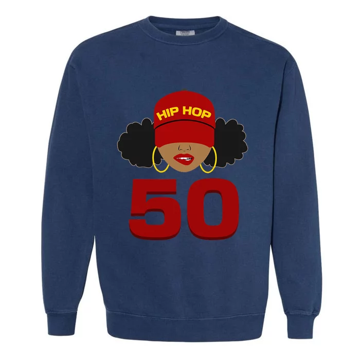 Hip Hop Is 50 50th Anniversary Afro Puffs Black Garment-Dyed Sweatshirt