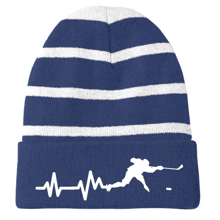 Hockey HeartBeat | Ice Hockey Player Gift Striped Beanie with Solid Band