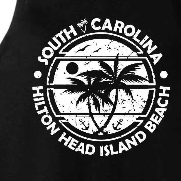 Hilton Head Island Beach South Carolina, Tropical Palm Trees, Ship Anchor Ladies Tri-Blend Wicking Tank