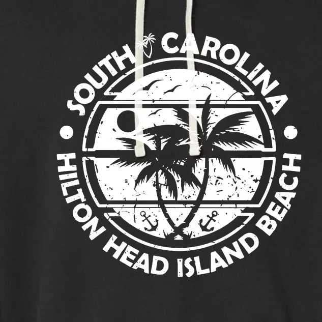 Hilton Head Island Beach South Carolina, Tropical Palm Trees, Ship Anchor Garment-Dyed Fleece Hoodie