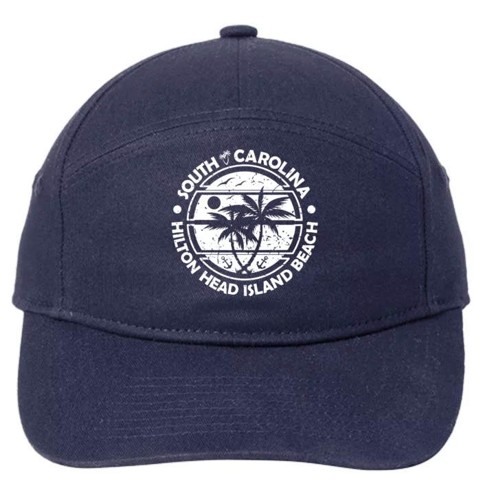 Hilton Head Island Beach South Carolina, Tropical Palm Trees, Ship Anchor 7-Panel Snapback Hat