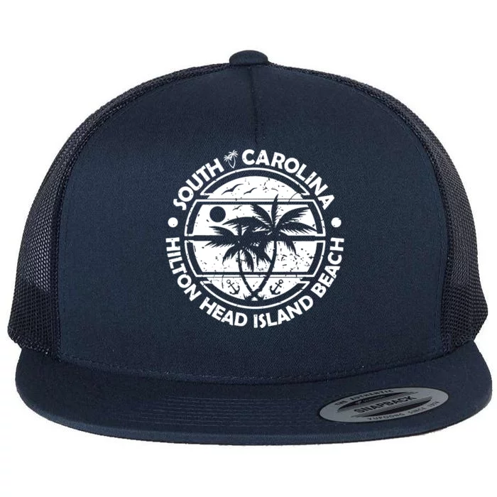 Hilton Head Island Beach South Carolina, Tropical Palm Trees, Ship Anchor Flat Bill Trucker Hat