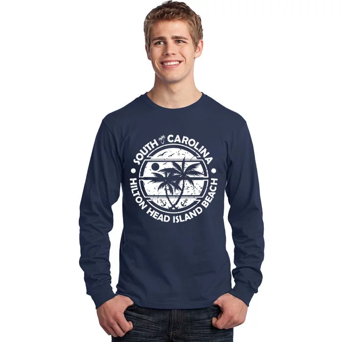 Hilton Head Island Beach South Carolina, Tropical Palm Trees, Ship Anchor Tall Long Sleeve T-Shirt