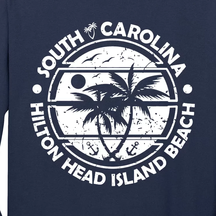 Hilton Head Island Beach South Carolina, Tropical Palm Trees, Ship Anchor Tall Long Sleeve T-Shirt