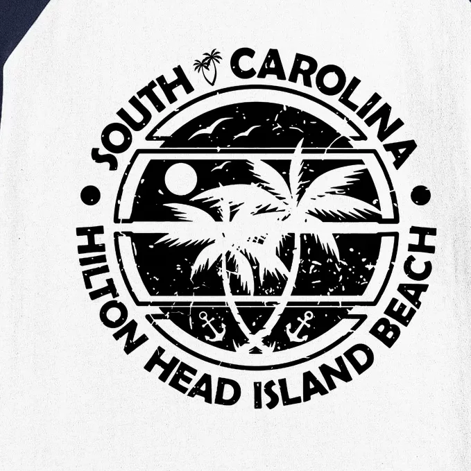 Hilton Head Island Beach South Carolina, Tropical Palm Trees, Ship Anchor Baseball Sleeve Shirt