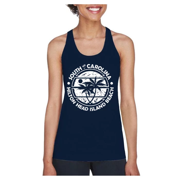 Hilton Head Island Beach South Carolina, Tropical Palm Trees, Ship Anchor Women's Racerback Tank