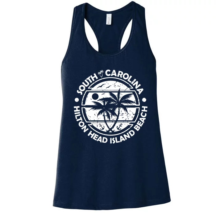 Hilton Head Island Beach South Carolina, Tropical Palm Trees, Ship Anchor Women's Racerback Tank