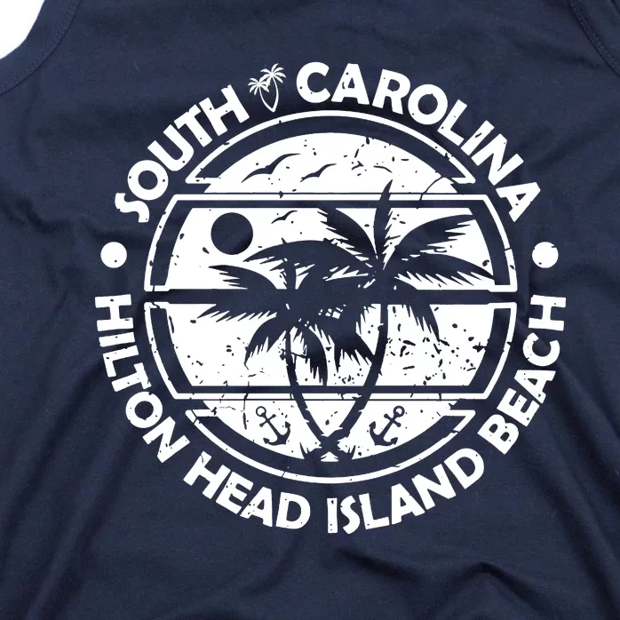 Hilton Head Island Beach South Carolina, Tropical Palm Trees, Ship Anchor Tank Top