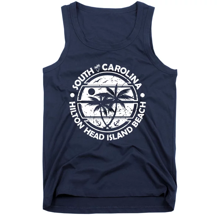 Hilton Head Island Beach South Carolina, Tropical Palm Trees, Ship Anchor Tank Top