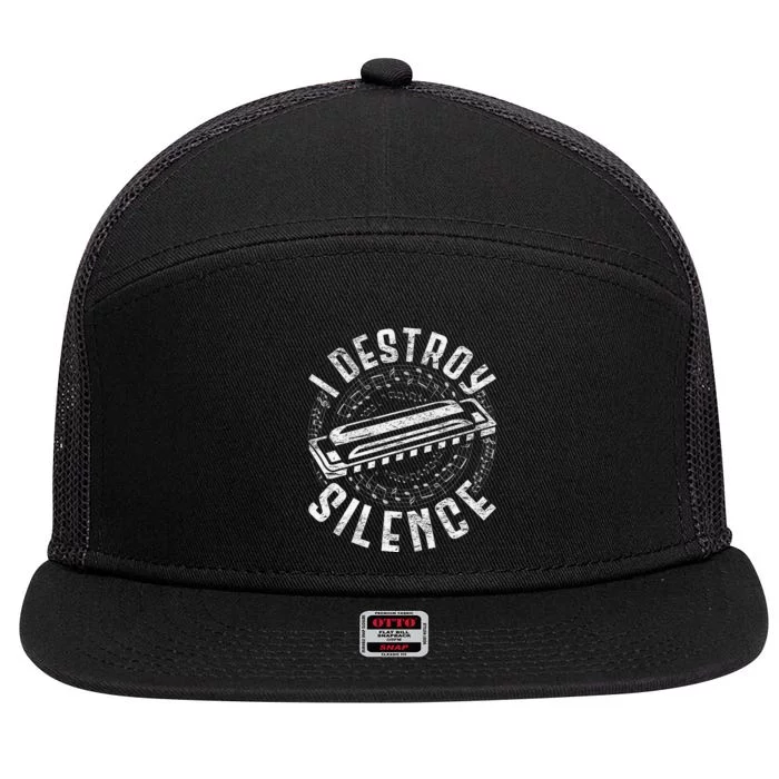 Harmonica Harmonicist I Destroy Silence 7 Panel Mesh Trucker Snapback Hat