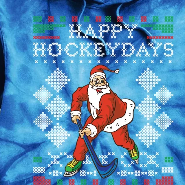 Happy Hockeydays Ice Hockey Player Ugly Christmas Sweater Gift Tie Dye Hoodie