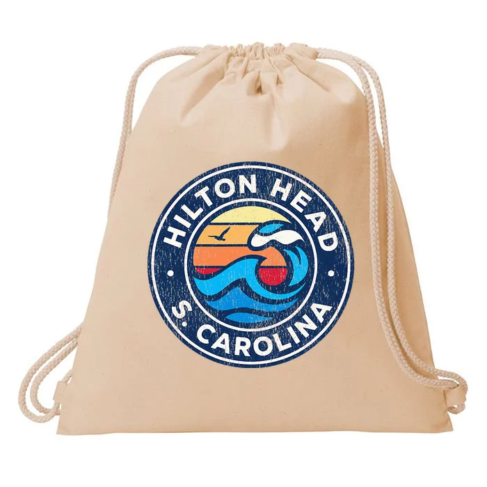 Hilton Head Island South Carolina Sc Vintage Nautical Waves Drawstring Bag