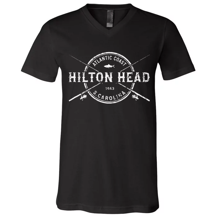 Hilton Head Island Sc Vintage Crossed Fishing Rods V-Neck T-Shirt