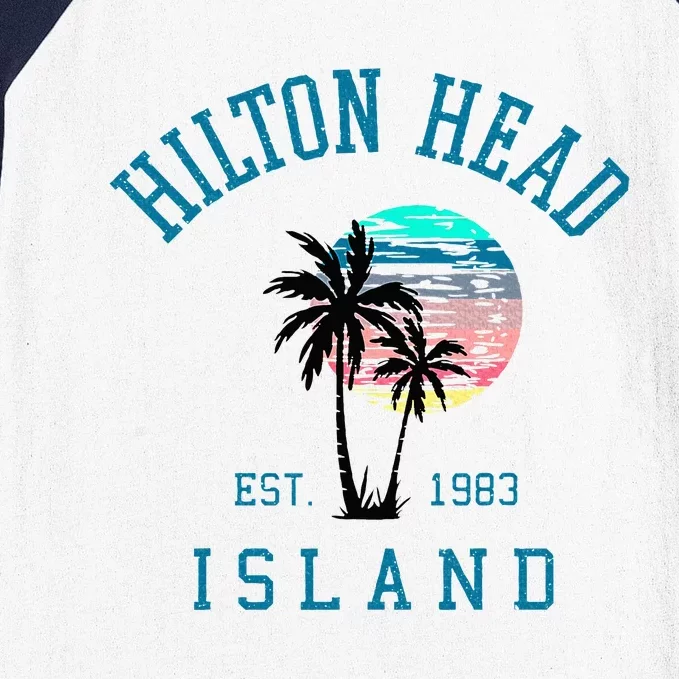 Hilton Head Island South Carolina Beach Palm Trees Summer Baseball Sleeve Shirt