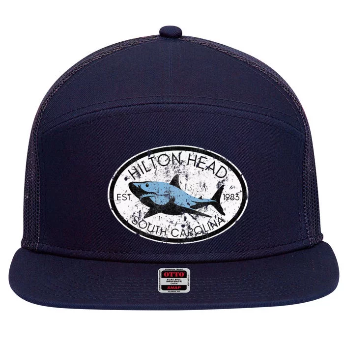 Hilton Head Island South Carolina Fishing Shark Fish Beach 7 Panel Mesh Trucker Snapback Hat