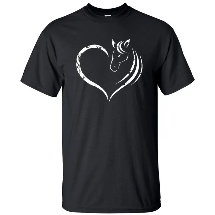 Horse Head Inside Heart Women Ladies Girls Teens Gift Tall T-Shirt