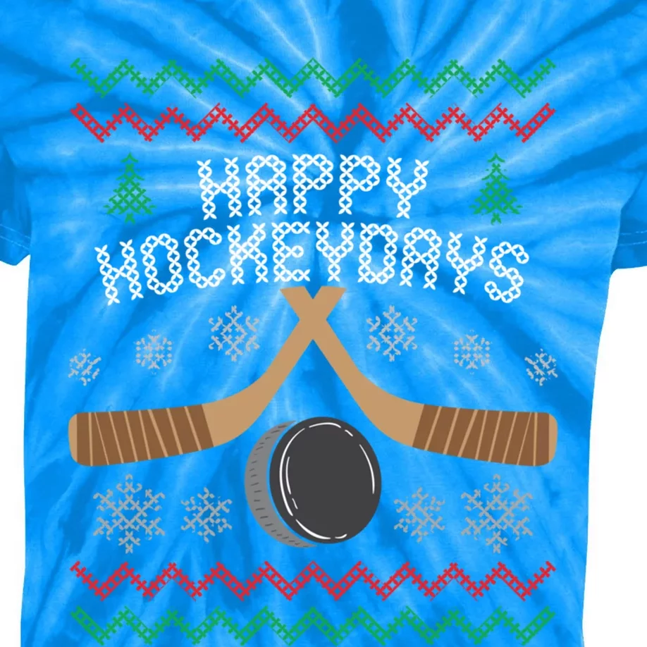 Happy Hockeydays Ice Hockey Player Ugly Christmas Sweater Great Gift Kids Tie-Dye T-Shirt