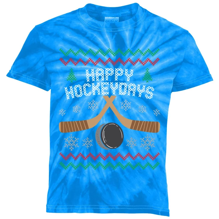 Happy Hockeydays Ice Hockey Player Ugly Christmas Sweater Great Gift Kids Tie-Dye T-Shirt