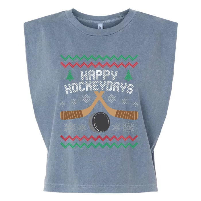 Happy Hockeydays Ice Hockey Player Ugly Christmas Sweater Great Gift Garment-Dyed Women's Muscle Tee