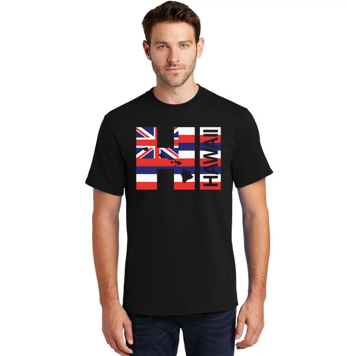 Hi Hawaii Islands Hawaiian Flag Beach Tall T-Shirt