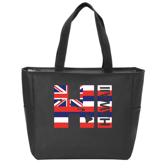 Hi Hawaii Islands Hawaiian Flag Beach Zip Tote Bag