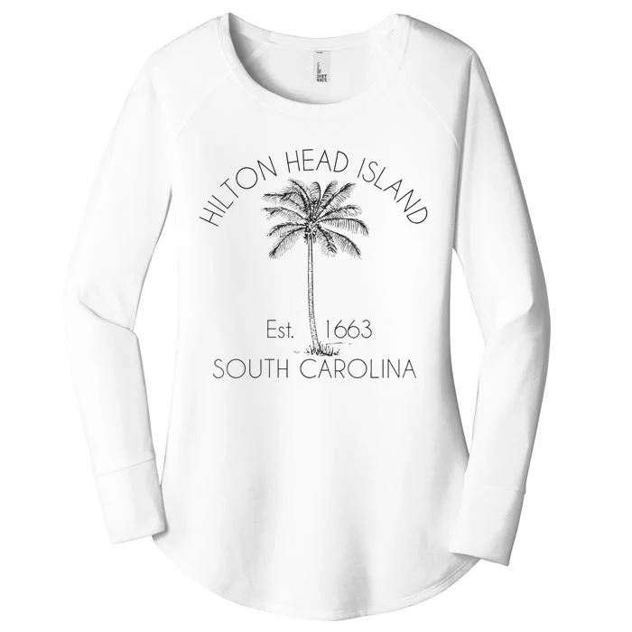 Hilton Head Island Beach Design Palm Tree Illustration Women's Perfect Tri Tunic Long Sleeve Shirt