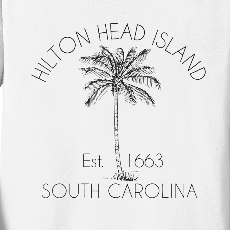 Hilton Head Island Beach Design Palm Tree Illustration Kids Long Sleeve Shirt