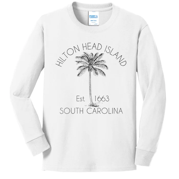 Hilton Head Island Beach Design Palm Tree Illustration Kids Long Sleeve Shirt