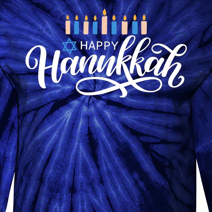 Happy Hanukkah Jewish Holiday Gift Tie-Dye Long Sleeve Shirt