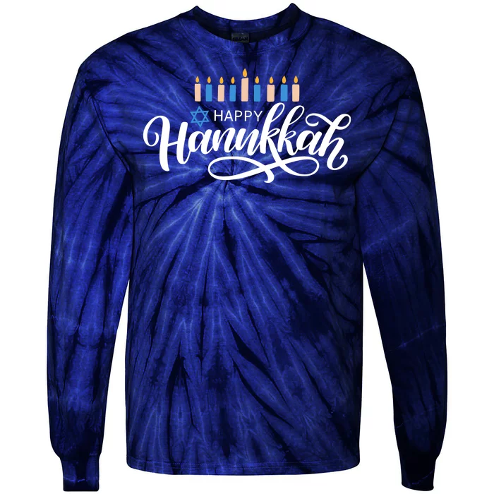 Happy Hanukkah Jewish Holiday Gift Tie-Dye Long Sleeve Shirt