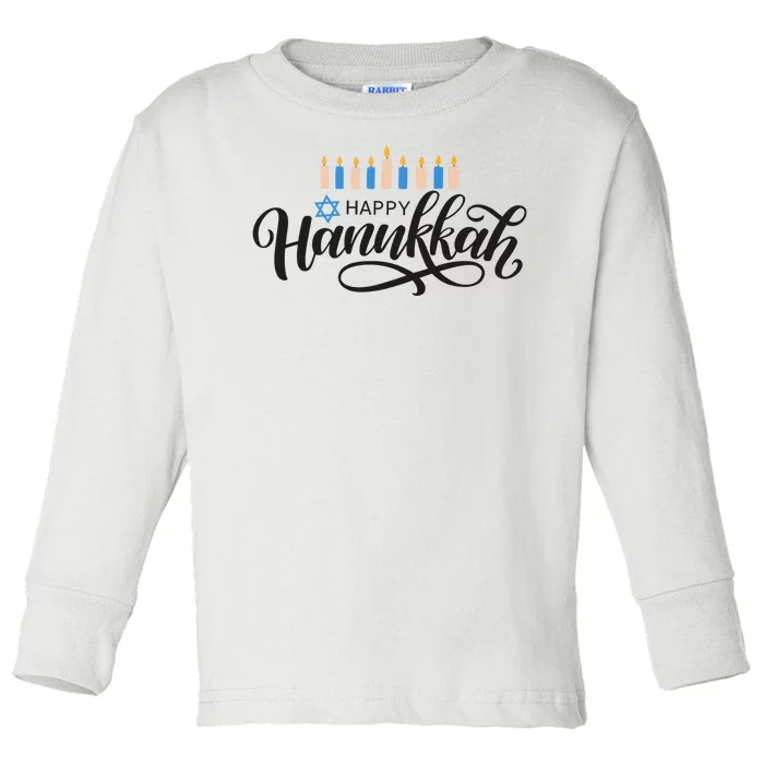 Happy Hanukkah Jewish Holiday Gift Toddler Long Sleeve Shirt